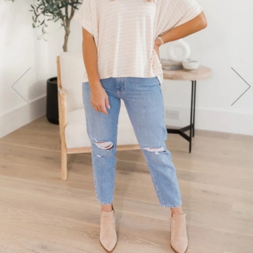 Daryl Ann Denner Pink Lily cropped wide leg jeans high rise mom jean